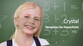  Presentation with front of burj khalifa - Colorful slide deck enhanced with children math - blonde schoolgirl posing in front backdrop and a gray colored foreground