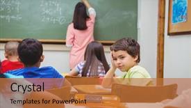  Presentation with elementary children - PPT layouts enhanced with children math - bored student looking away background and a  colored foreground