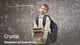  Presentation with backpack - Cool new presentation design with children math - child with backpack holding some backdrop and a gray colored foreground