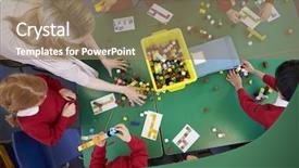  Presentation with math teacher - Presentation design featuring children math - overhead view of pupils background and a coral colored foreground