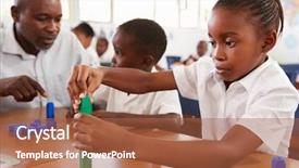  Presentation with school elementary - Cool new presentation theme with children math - teacher helping elementary school boy backdrop and a red colored foreground