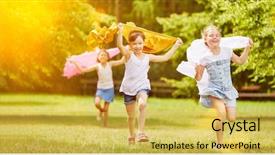  Presentation with active transport gen biology - Beautiful theme featuring kids running - active girls run cheerful backdrop and a yellow colored foreground