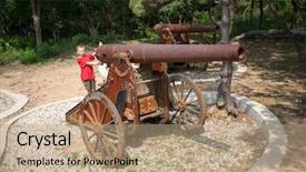  Presentation with old china - Presentation featuring children museum - boy at the old cannon background and a coral colored foreground