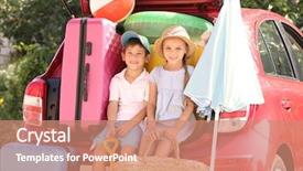  Presentation with children - Presentation theme consisting of children near car with things background and a coral colored foreground