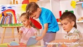  Presentation with paper cutting - Theme consisting of children nursery - child boy cutting out scissors background and a  colored foreground