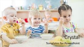  Presentation with kindergarten - Presentation having children nursery - funny kids eating in kindergarten background and a soft green colored foreground