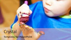  Presentation with children painting - PPT theme with children nursery - little girl with paint brush background and a  colored foreground