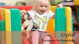  Presentation with young children playing - PPT theme having children nursery - young girl playing with toys background and a coral colored foreground