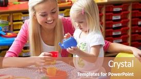  Presentation with children little child girl plays - PPT theme enhanced with children nursery - young woman playing with girl background and a  colored foreground