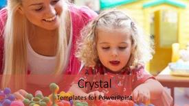  Presentation with hipster girl playing tetris game - Cool new presentation theme with children nursery - young woman playing with girl backdrop and a  colored foreground