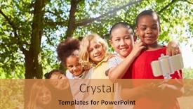  Presentation with multicultural - Cool new presentation theme with children-of-a-multicultural-class backdrop and a gold colored foreground