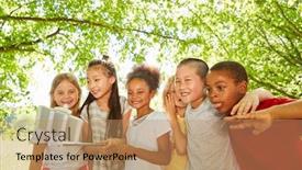  Presentation with multicultural - Presentation with children-of-a-multicultural-class background and a coral colored foreground