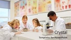  Presentation with laboratory animals - Beautiful presentation design featuring children of biology class are backdrop and a soft green colored foreground