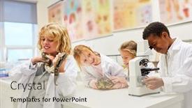  Presentation with biology - PPT theme consisting of children-of-biology-class-work background and a soft green colored foreground
