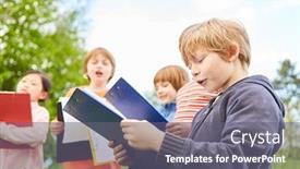  Presentation with treasure hunt - Cool new PPT theme with children-on-a-treasure-hunt backdrop and a gray colored foreground