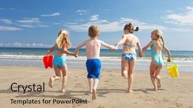  Presentation with vacation - Presentation theme enhanced with children on beach vacation background and a coral colored foreground