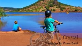  Presentation with bike - Presentation design featuring children-on-bike-on-salagou background and a red colored foreground