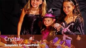  Presentation with halloween - PPT theme enhanced with children-on-halloween-party-making background and a tawny brown colored foreground