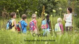  Presentation with young children - PPT layouts with learning tree - young teacher with children background and a yellow colored foreground