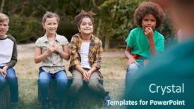  Presentation with activity - Beautiful slide set featuring children-on-outdoor-activity-camping backdrop and a ocean colored foreground