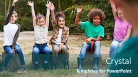  Presentation with activity - Presentation design with children-on-outdoor-activity-camping background and a ocean colored foreground