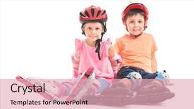  Presentation with stop violence against children - PPT theme with children on roller skates sitting background and a lemonade colored foreground