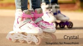  Presentation with children - Slide deck featuring rollerskates - children on roller skates background and a coral colored foreground
