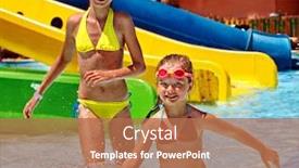  Presentation with summer holiday - Cool new PPT theme with children-on-water-slide backdrop and a coral colored foreground