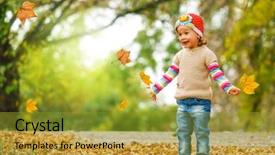  Presentation with children playing - Presentation design consisting of children outside - cute child playing with autumn background and a gold colored foreground