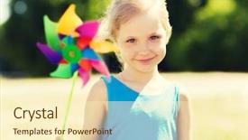  Presentation with pinwheel - Colorful theme enhanced with children outside - summer childhood leisure and people backdrop and a cream colored foreground