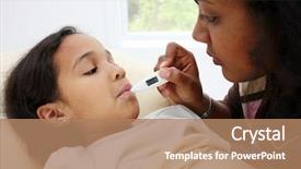  Presentation with sick child - PPT theme with children pain - child laying sick in bed background and a coral colored foreground