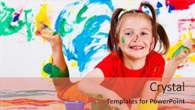  Presentation with artist - Slide deck with children paint - little happy artist lying background and a  colored foreground