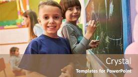  Presentation with children painting - Presentation design having children-paint-with-chalk background and a coral colored foreground