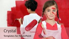  Presentation with children painting - Slide deck having children painting a wall red background and a coral colored foreground