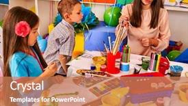  Presentation with children painting - Beautiful slide deck featuring children painting and drawing backdrop and a coral colored foreground