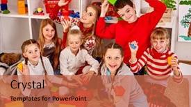  Presentation with children painting - Slides having children painting at art school background and a red colored foreground