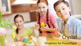  Presentation with children painting - Colorful slide set enhanced with children painting easter eggs backdrop and a  colored foreground