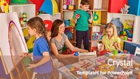  Presentation with draw kids - Cool new presentation design with children painting finger on easel backdrop and a coral colored foreground