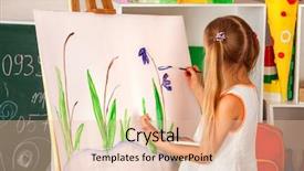  Presentation with art exhibition - Beautiful presentation design featuring children painting finger on easel backdrop and a lemonade colored foreground