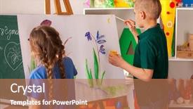  Presentation with children painting - Beautiful PPT layouts featuring children painting on easel girl backdrop and a coral colored foreground