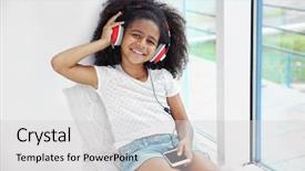  Presentation with african american girl power business - Presentation theme with children phone - cute african american girl listening background and a light gray colored foreground