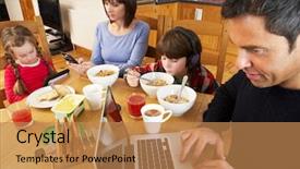  Presentation with breakfast - Presentation theme with children phone - family using gadgets whilst eating background and a coral colored foreground