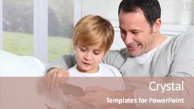  Presentation with video game - Colorful presentation design enhanced with children phone - father and son playing video backdrop and a coral colored foreground