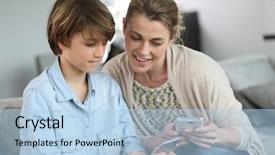  Presentation with teenage brain - Audience pleasing slide set consisting of children phone - mother and teenage boy playing backdrop and a light blue colored foreground