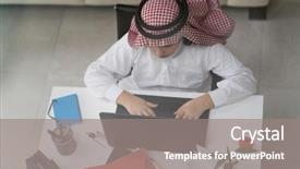  Presentation with buku bahasa arab - Theme consisting of children phone - young arab businessman working background and a  colored foreground