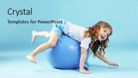  Presentation with studio - PPT theme enhanced with children physical activity - child with gymnastic ball background and a light blue colored foreground