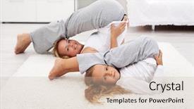  Presentation with living life - Amazing PPT theme having children physical activity - girls living healthy life doing backdrop and a soft green colored foreground