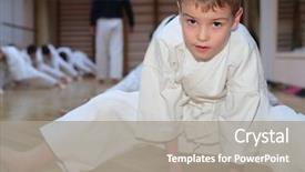  Presentation with hydration for sport - Cool new presentation theme with children physical activity - karate boy in sport hall backdrop and a gray colored foreground