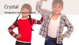  Presentation with sister - Beautiful PPT theme featuring children physical activity - sister checking her brother muscles backdrop and a lemonade colored foreground