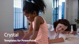  Presentation with children physiotherapy - Beautiful slide set featuring children physiotherapy - attentive physiotherapist examining back backdrop and a violet colored foreground